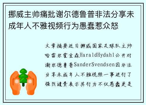 挪威主帅痛批谢尔德鲁普非法分享未成年人不雅视频行为愚蠢惹众怒